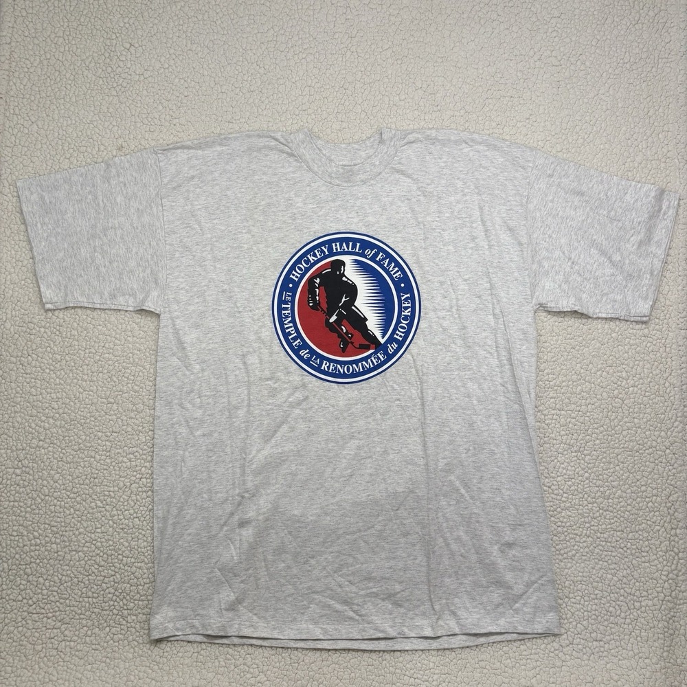 Vintage 90s Hockey Hall of Fame Short Sleeve T-Shirt Grey Mens XXL Single Stitch